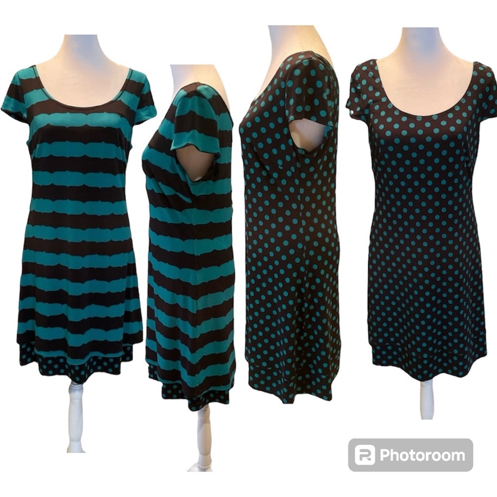 Beauport Black & Green Reversible Short Sleeve Scoop Neck Dress Size Small